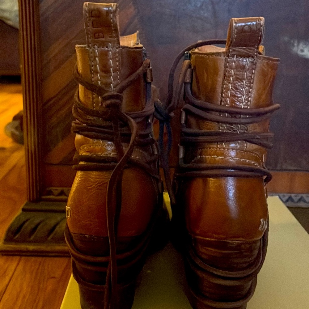 Bed Stu ankle boots with back tie and over stitching detail in tan. - Picture 3 of 3